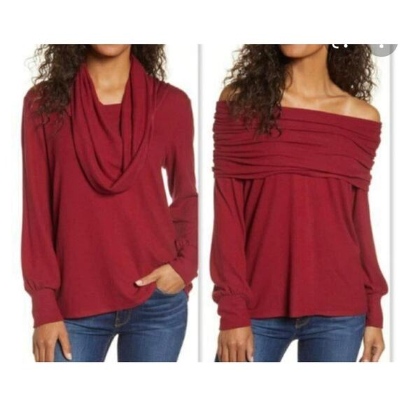 Gibsonlook Convertible Neckline Cozy Fleece Sweater Mulberry Wine Medium NEW - Picture 1 of 7